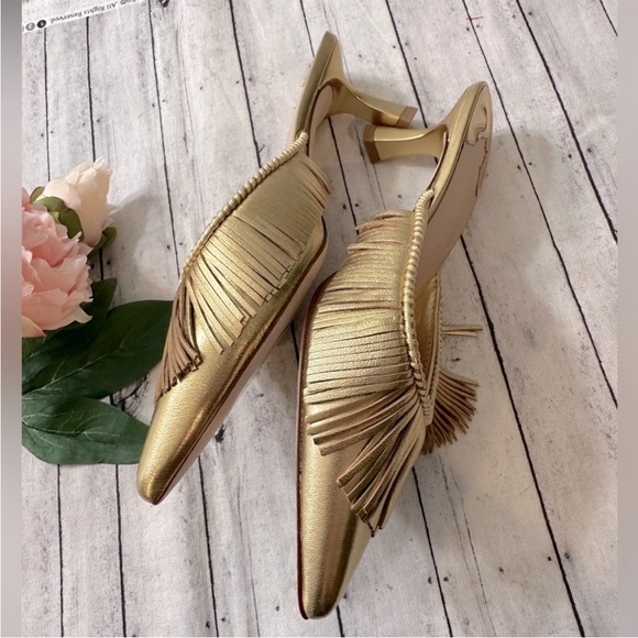 Antonio Melani x Jennifer Sumko Mimi Metallic Leather Fringe Dress Mules - Picture 7 of 9